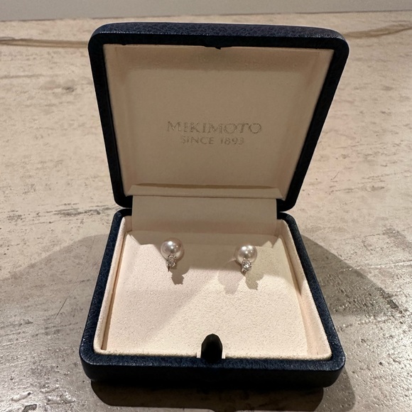 Mikimoto Akoya Stud Earrings with Diamond - Picture 11 of 14